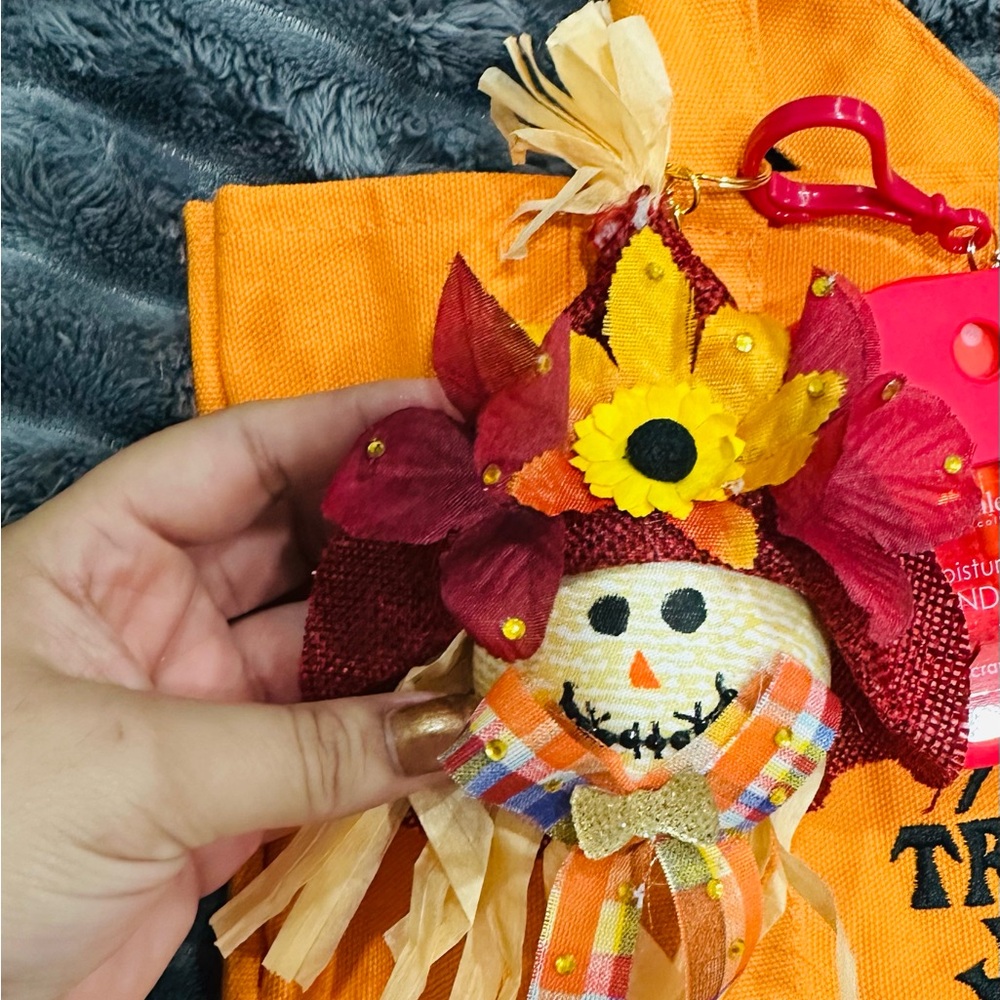 Unique and Cute Festive Scarecrow Keychain with Autumn Colors